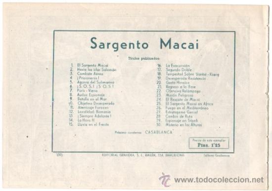 Tebeos: EL SARGENTO MACAI ORIGINAL EDI. GRAFIDEA 1952 - 17 TEBEOS PLANCHA, por MARTINEZ OSETE - Foto 7 - 37027067